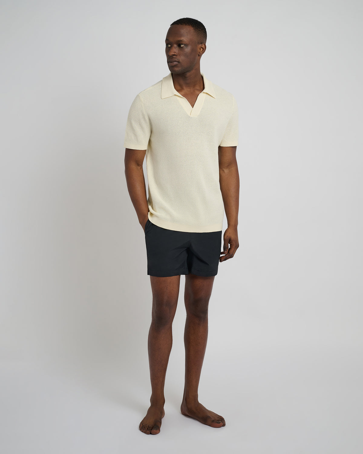 Cotton Textured Johnny Collar Polo