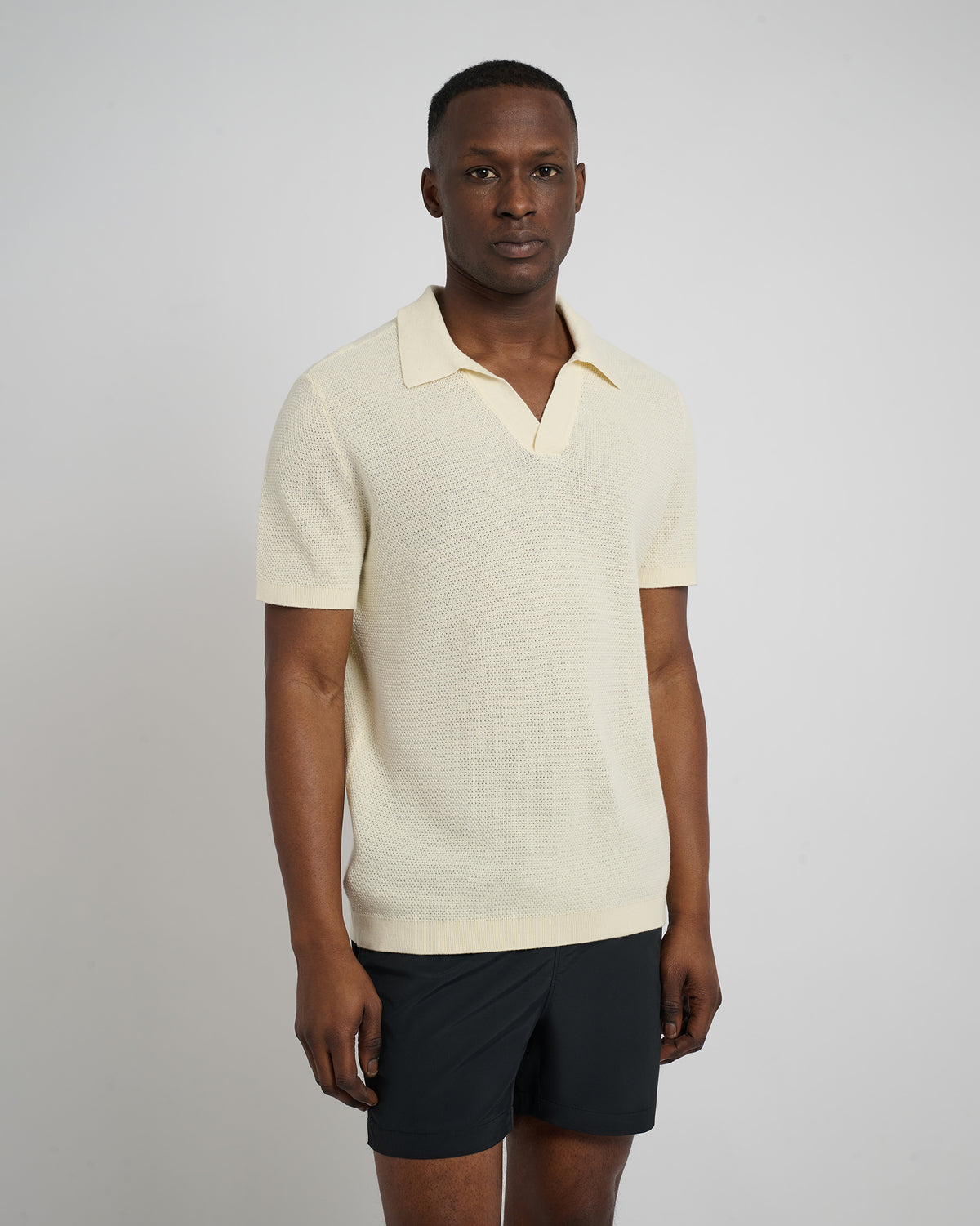 Cotton Textured Johnny Collar Polo