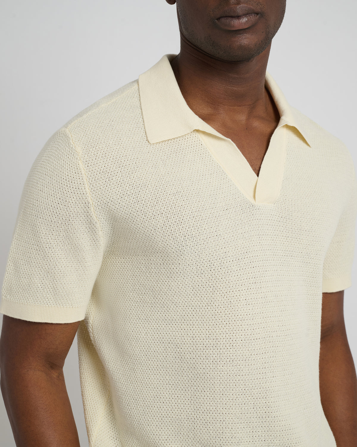 Cotton Textured Johnny Collar Polo