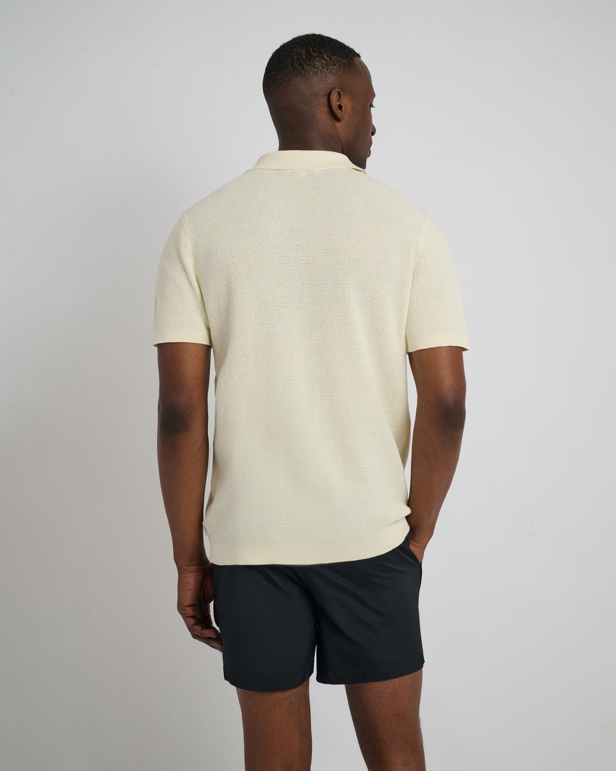 Cotton Textured Johnny Collar Polo
