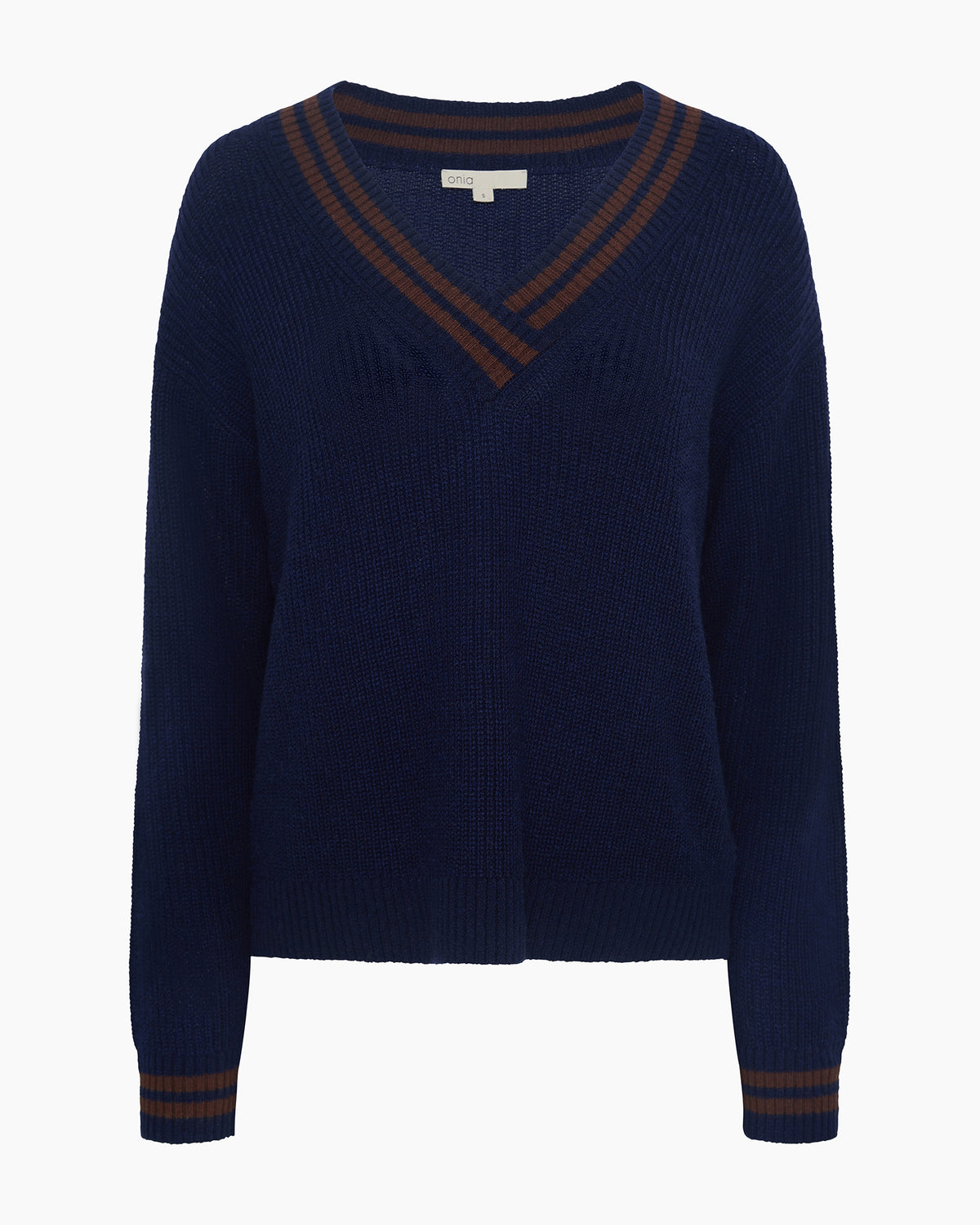Deep V-neck Varsity Pullover Sweater
